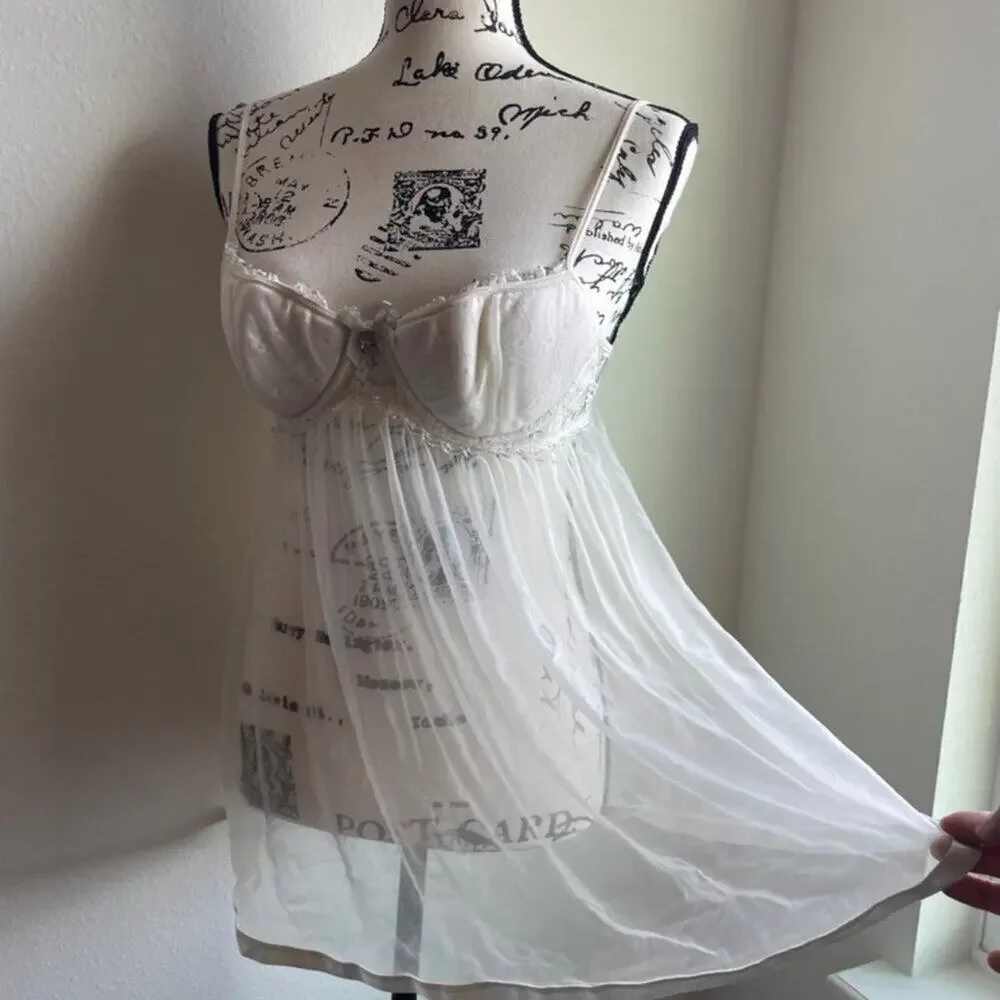 Y2K 2000's Victoria Secret Babydoll Sexy Little things Sz 34C‎ ivory Nightgown